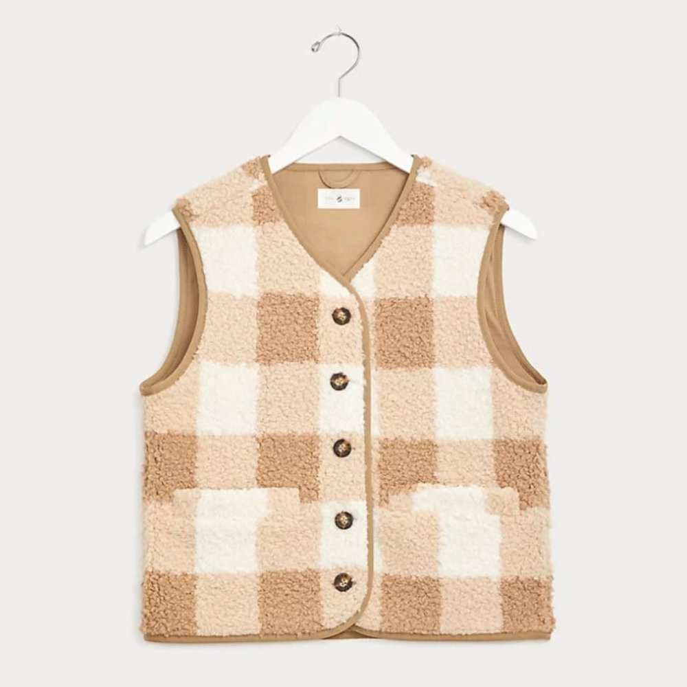 Lou & Grey buffalo plaid cozy up Sherpa vest sz XS